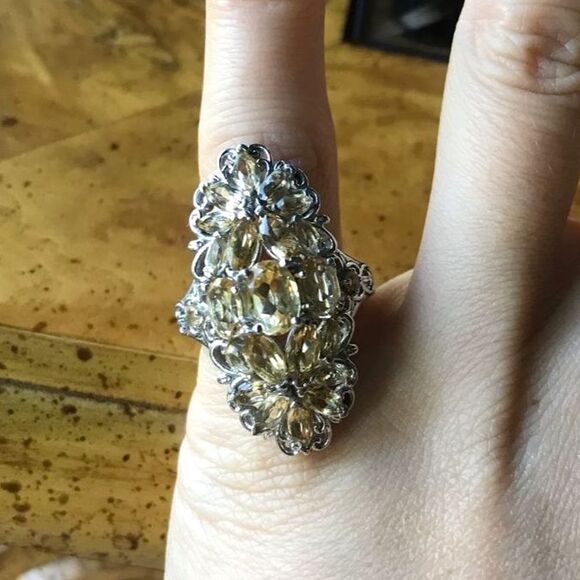 Natural Citrine Sterling Silver Cocktail Ring Size 5 - Picture 1 of 9